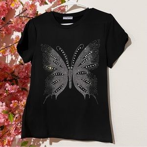 Black Top with Butterfly in Rhinestones ✨